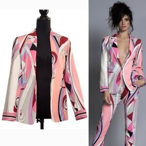 LUXEDRESS NWT Geometric Print Blazer in Pink, White, Red Abstract, Size Small